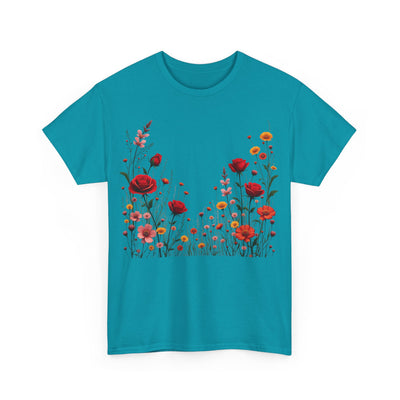 Wildflowers and Red Roses, Graphic T-Shirts for Women, Floral Shirt, Womens Short Sleeve, Ladies Graphic Tees #5033TTS