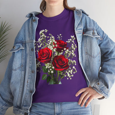 Wildflowers and Red Roses, Graphic T-Shirts for Women, Floral Shirt, Womens Short Sleeve, Ladies Graphic Tees #5127TTS
