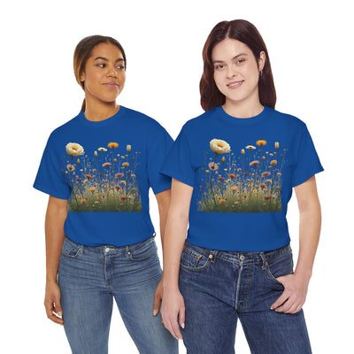 Wildflowers and White Roses, Graphic T-Shirts for Women, Floral Shirt, Womens Short Sleeve, Ladies Graphic Tees #5041TTS