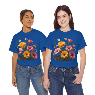 Wildflowers and Pink & Yellow Roses, Graphic T-Shirts for Women, Floral Shirt, Womens Short Sleeve, Ladies Graphic Tees #5147TTS