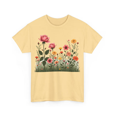 Wildflowers and Pink Roses, Graphic T-Shirts for Women, Floral Shirt, Womens Short Sleeve, Ladies Graphic Tees #5020TTS