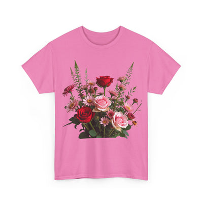 Wildflowers and Red & Pink Roses, Graphic T-Shirts for Women, Floral Shirt, Womens Short Sleeve, Ladies Graphic Tees #5132TTS