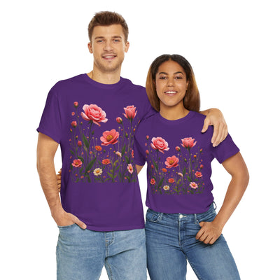 Wildflowers and Pink Roses, Graphic T-Shirts for Women, Floral Shirt, Womens Short Sleeve, Ladies Graphic Tees #5022TTS