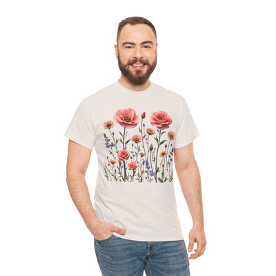 Wildflowers and Pink Roses, Graphic T-Shirts for Women, Floral Shirt, Womens Short Sleeve, Ladies Graphic Tees #5015TTS