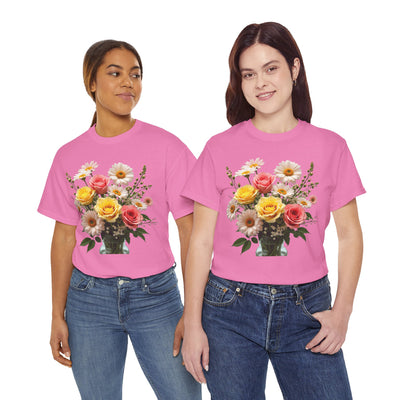 Wildflowers and Pink & Yellow Roses, Graphic T-Shirts for Women, Floral Shirt, Womens Short Sleeve, Ladies Graphic Tees #5136TTS