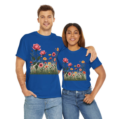 Wildflowers and Pink Roses, Graphic T-Shirts for Women, Floral Shirt, Womens Short Sleeve, Ladies Graphic Tees #5020TTS