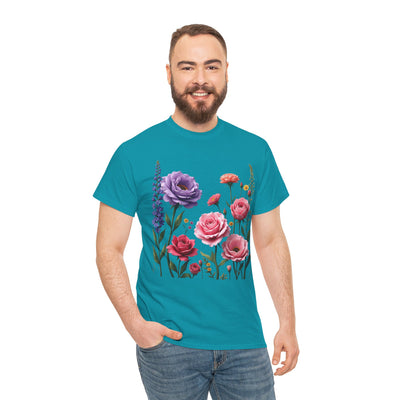 Wildflowers and Pink/Violet Roses, Graphic T-Shirts for Women, Floral Shirt, Womens Short Sleeve, Ladies Graphic Tees #5100TTS
