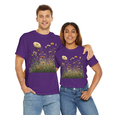 Wildflowers and White Roses, Graphic T-Shirts for Women, Floral Shirt, Womens Short Sleeve, Ladies Graphic Tees #5041TTS