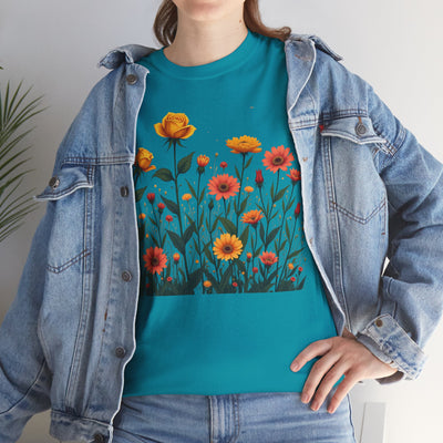 Wildflowers and Yellow Roses, Graphic T-Shirts for Women, Floral Shirt, Womens Short Sleeve, Ladies Graphic Tees #5026TTS
