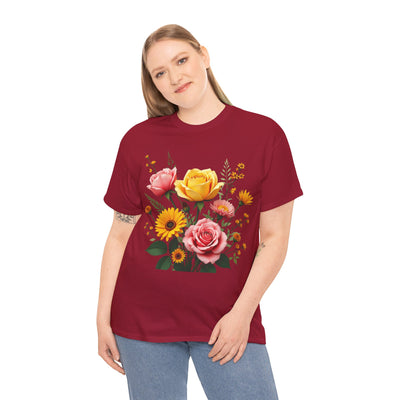 Wildflowers and Pink & Yellow Roses, Graphic T-Shirts for Women, Floral Shirt, Womens Short Sleeve, Ladies Graphic Tees #5146TTS