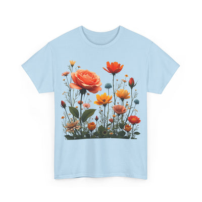 Wildflowers and Orange Roses, Graphic T-Shirts for Women, Floral Shirt, Womens Short Sleeve, Ladies Graphic Tees #5044TTS
