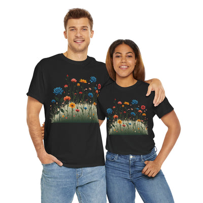 Wildflowers and Blue Roses, Graphic T-Shirts for Women, Floral Shirt, Womens Short Sleeve, Ladies Graphic Tees #5050TTS
