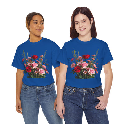 Wildflowers and Red & Pink Roses, Graphic T-Shirts for Women, Floral Shirt, Womens Short Sleeve, Ladies Graphic Tees #5132TTS