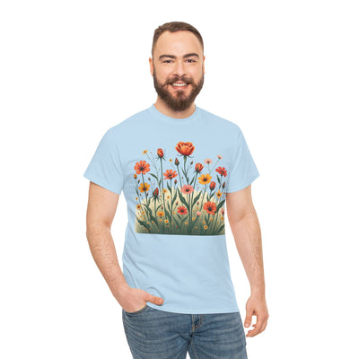Wildflowers and Orange Roses, Graphic T-Shirts for Women, Floral Shirt, Womens Short Sleeve, Ladies Graphic Tees #5047TTS