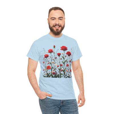 Wildflowers and Red Roses, Graphic T-Shirts for Women, Floral Shirt, Womens Short Sleeve, Ladies Graphic Tees #5035TTS