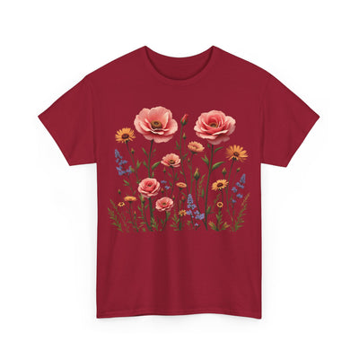 Wildflowers and Pink Roses, Graphic T-Shirts for Women, Floral Shirt, Womens Short Sleeve, Ladies Graphic Tees #5015TTS