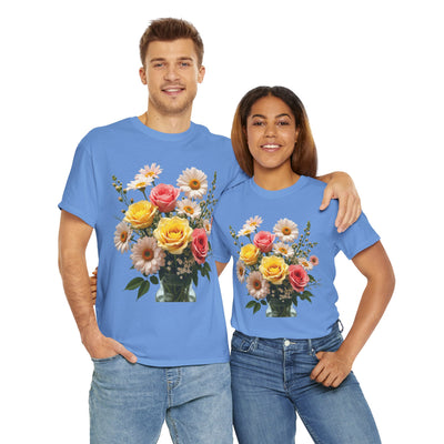 Wildflowers and Pink & Yellow Roses, Graphic T-Shirts for Women, Floral Shirt, Womens Short Sleeve, Ladies Graphic Tees #5136TTS