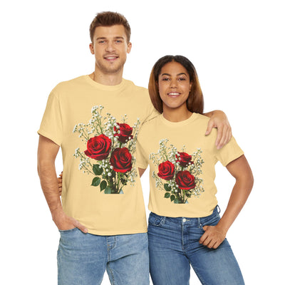 Wildflowers and Red Roses, Graphic T-Shirts for Women, Floral Shirt, Womens Short Sleeve, Ladies Graphic Tees #5127TTS