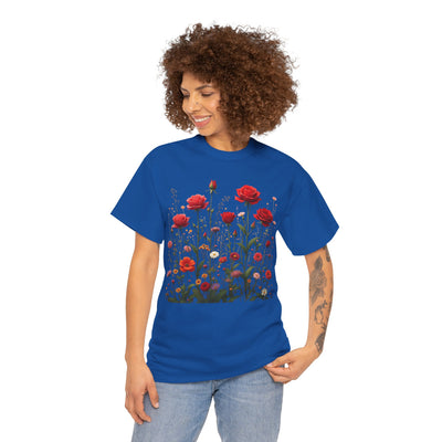 Wildflowers and Red Roses, Graphic T-Shirts for Women, Floral Shirt, Womens Short Sleeve, Ladies Graphic Tees #5035TTS