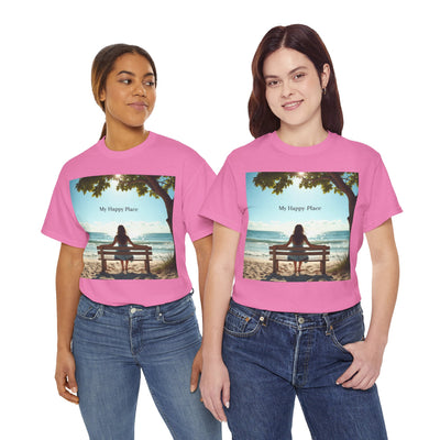 My Happy Place, Woman on Bench, Looking at Waves,Safe Place T-Shirt, Finding My Happy Place Top, Ocean Waves,#5003STS