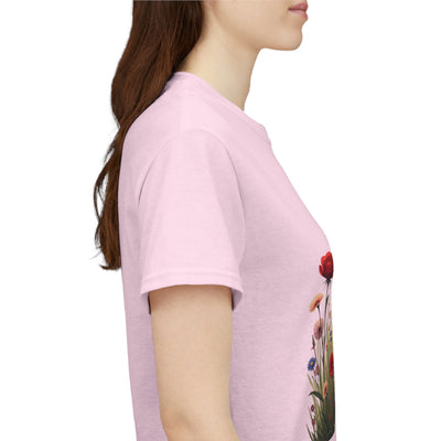 Wildflowers and Red Roses, Graphic T-Shirts for Women, Floral Shirt, Womens Short Sleeve, Ladies Graphic Tees #5032TTS