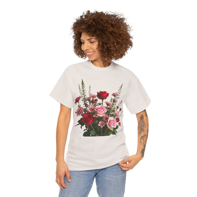 Wildflowers and Red & Pink Roses, Graphic T-Shirts for Women, Floral Shirt, Womens Short Sleeve, Ladies Graphic Tees #5132TTS