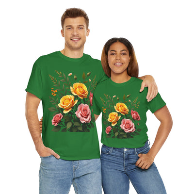 Wildflowers and Pink & Yellow Roses, Graphic T-Shirts for Women, Floral Shirt, Womens Short Sleeve, Ladies Graphic Tees #5149TTS