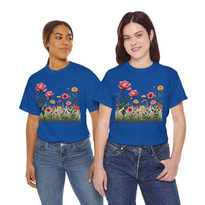 Wildflowers and Pink Roses, Graphic T-Shirts for Women, Floral Shirt, Womens Short Sleeve, Ladies Graphic Tees #5020TTS