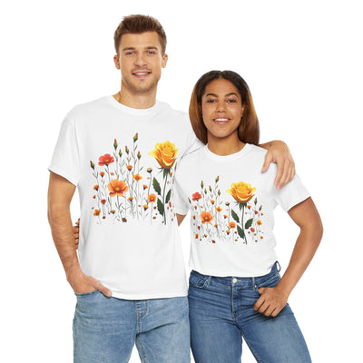 Wildflowers and a Yellow Rose, Graphic T-Shirts for Women, Floral Shirt, Womens Short Sleeve, Ladies Graphic Tees #5010TTS