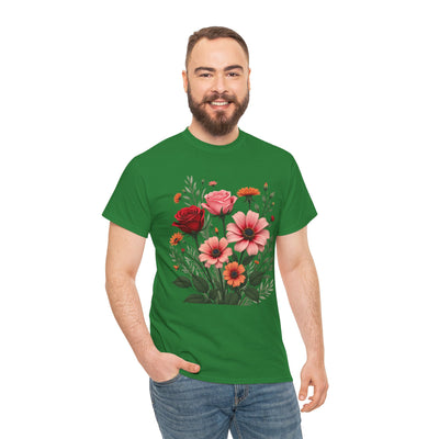 Wildflowers and Pink & Red Roses, Graphic T-Shirts for Women, Floral Shirt, Womens Short Sleeve, Ladies Graphic Tees #5133TTS