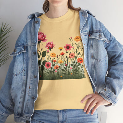 Wildflowers and Pink Roses, Graphic T-Shirts for Women, Floral Shirt, Womens Short Sleeve, Ladies Graphic Tees #5020TTS