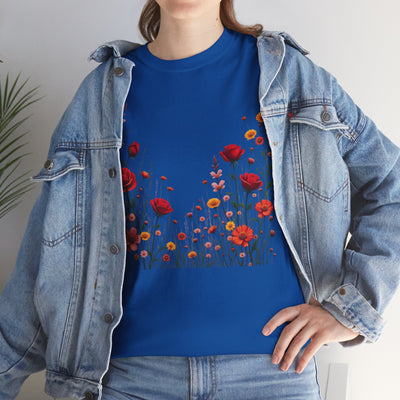 Wildflowers and Red Roses, Graphic T-Shirts for Women, Floral Shirt, Womens Short Sleeve, Ladies Graphic Tees #5033TTS