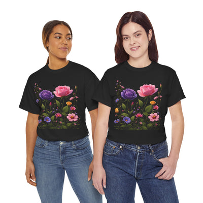 Wildflowers and Pink/Violet Roses, Graphic T-Shirts for Women, Floral Shirt, Womens Short Sleeve, Ladies Graphic Tees #5101TTS