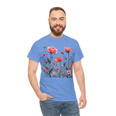 Wildflowers and Pink Roses, Graphic T-Shirts for Women, Floral Shirt, Womens Short Sleeve, Ladies Graphic Tees #5022TTS