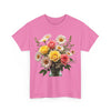 Wildflowers and Pink & Yellow Roses, Graphic T-Shirts for Women, Floral Shirt, Womens Short Sleeve, Ladies Graphic Tees #5136TTS