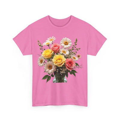 Wildflowers and Pink & Yellow Roses, Graphic T-Shirts for Women, Floral Shirt, Womens Short Sleeve, Ladies Graphic Tees #5136TTS