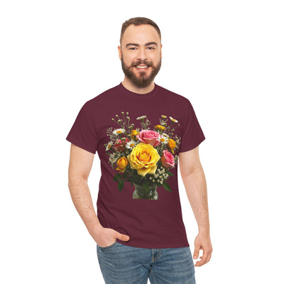 Wildflowers and Pink & Yellow Roses, Graphic T-Shirts for Women, Floral Shirt, Womens Short Sleeve, Ladies Graphic Tees #5143TTS