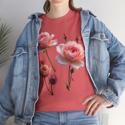 Wildflowers and Pink Roses, Graphic T-Shirts for Women, Floral Shirt, Womens Short Sleeve, Ladies Graphic Tees #5019TTS