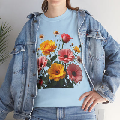 Wildflowers and Pink & Yellow Roses, Graphic T-Shirts for Women, Floral Shirt, Womens Short Sleeve, Ladies Graphic Tees #5147TTS