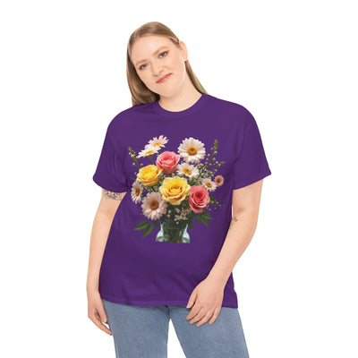 Wildflowers and Pink & Yellow Roses, Graphic T-Shirts for Women, Floral Shirt, Womens Short Sleeve, Ladies Graphic Tees #5136TTS