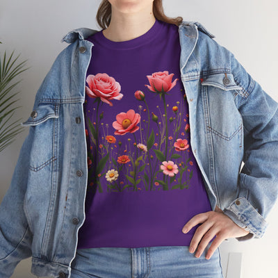 Wildflowers and Pink Roses, Graphic T-Shirts for Women, Floral Shirt, Womens Short Sleeve, Ladies Graphic Tees #5022TTS