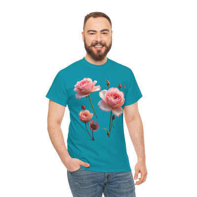 Wildflowers and Pink Roses, Graphic T-Shirts for Women, Floral Shirt, Womens Short Sleeve, Ladies Graphic Tees #5019TTS