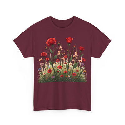Wildflowers and Red Roses, Graphic T-Shirts for Women, Floral Shirt, Womens Short Sleeve, Ladies Graphic Tees #5032TTS