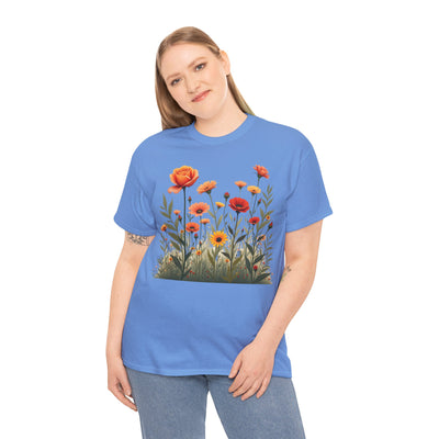 Wildflowers and Orange Roses, Graphic T-Shirts for Women, Floral Shirt, Womens Short Sleeve, Ladies Graphic Tees #5045TTS