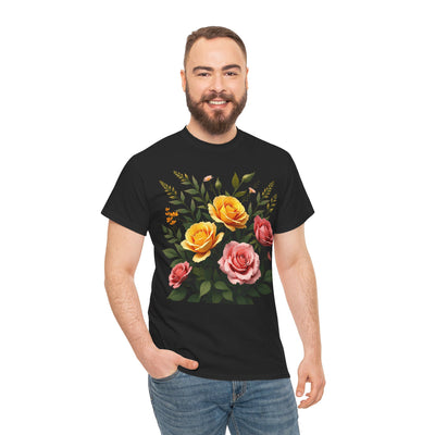 Wildflowers and Pink & Yellow Roses, Graphic T-Shirts for Women, Floral Shirt, Womens Short Sleeve, Ladies Graphic Tees #5149TTS