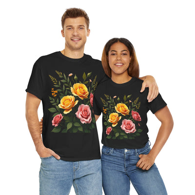 Wildflowers and Pink & Yellow Roses, Graphic T-Shirts for Women, Floral Shirt, Womens Short Sleeve, Ladies Graphic Tees #5149TTS