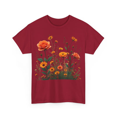 Wildflowers and Orange Roses, Graphic T-Shirts for Women, Floral Shirt, Womens Short Sleeve, Ladies Graphic Tees #5046TTS