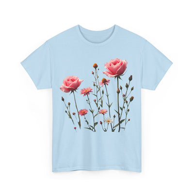 Wildflowers and Pink Roses, Graphic T-Shirts for Women, Floral Shirt, Womens Short Sleeve, Ladies Graphic Tees #5018TTS