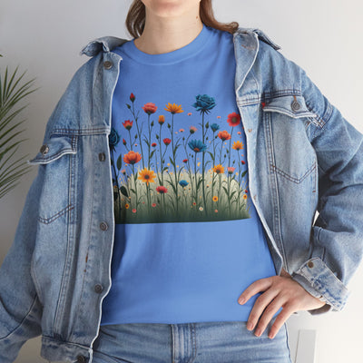 Wildflowers and Blue Roses, Graphic T-Shirts for Women, Floral Shirt, Womens Short Sleeve, Ladies Graphic Tees #5050TTS