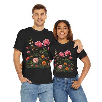 Wildflowers and Pink Roses, Graphic T-Shirts for Women, Floral Shirt, Womens Short Sleeve, Ladies Graphic Tees #5013TTS